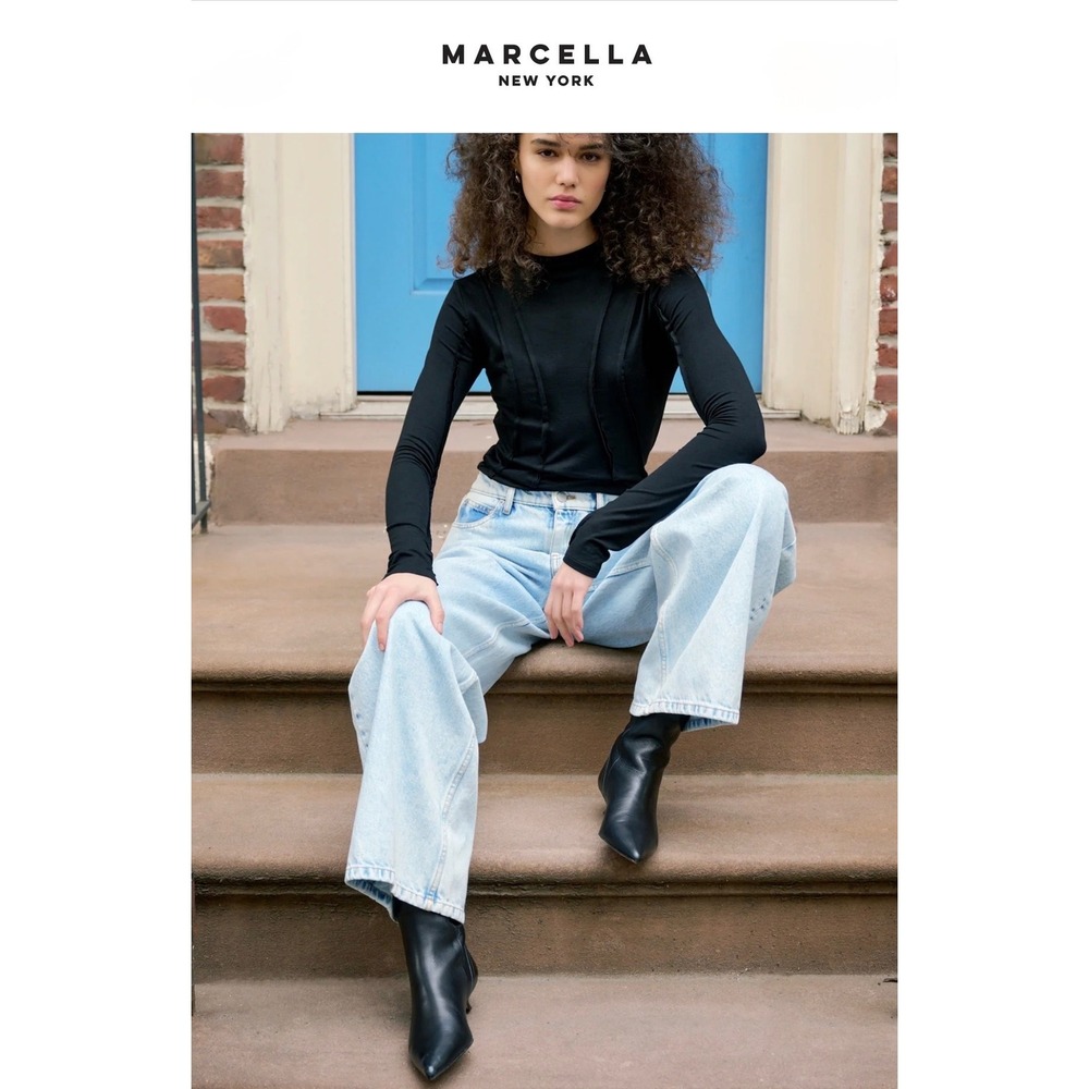 Marcella Saoirse Top Women Large Black Excellent Funnel Neck Jersey Minimalist